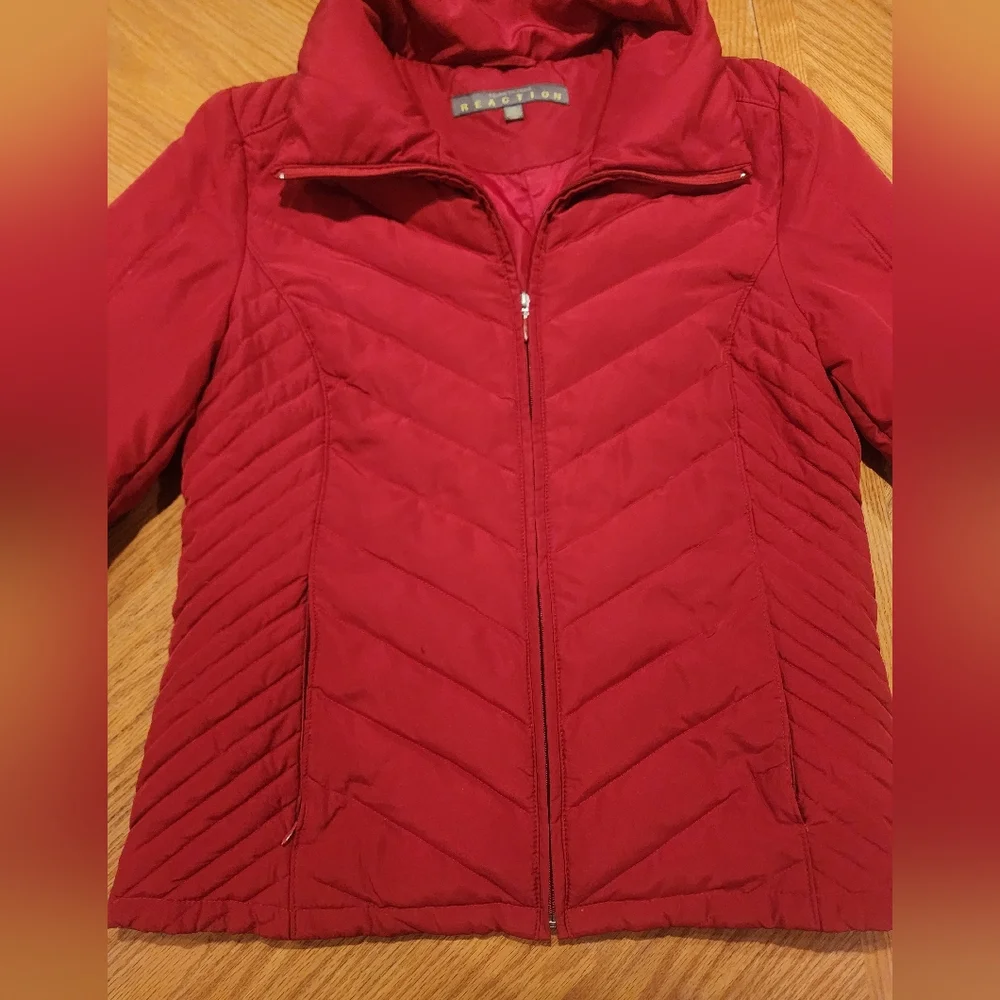 Kenneth Cole Reaction Mixed Fill Down Womens Quilted Coat. Red Size Large - Picture 2 of 9